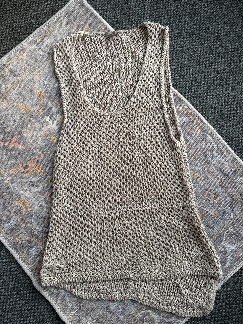 Helmut Asymmetrical Distressed Women's Knit Tank Top in Light Taupe